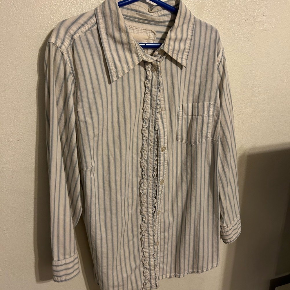 Blue and white striped button down